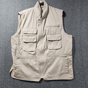 Vintage Safari Vest‎ Mens L Banana Republic Full Zip Beige Sleeveless Jacket Top